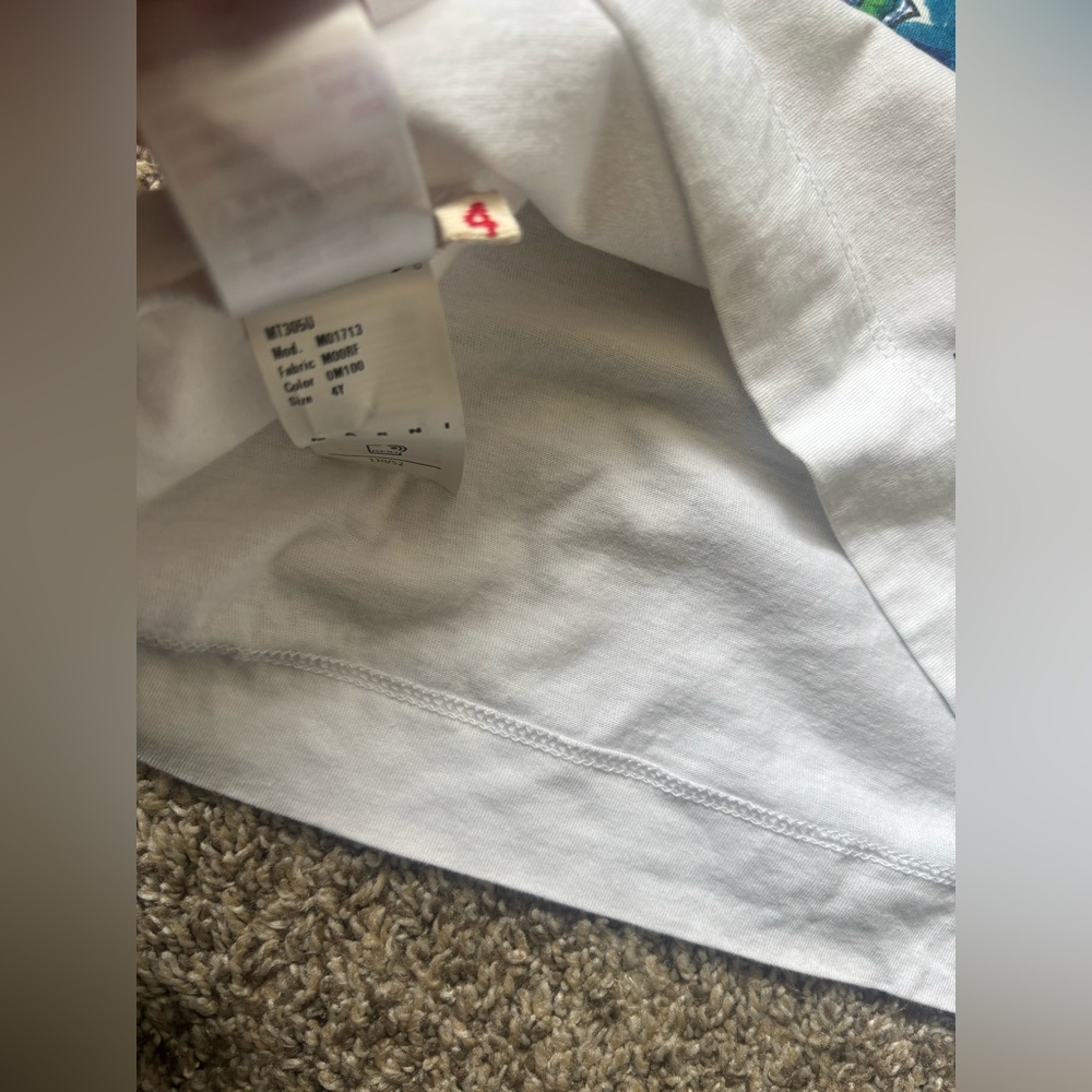 Marni White Kids Tee with Green Dinosaur Graphic and Blue Accent - Picture 3 of 3